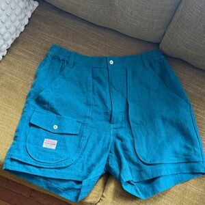 High-Waist Teal Linen Blend Shorts - Women's